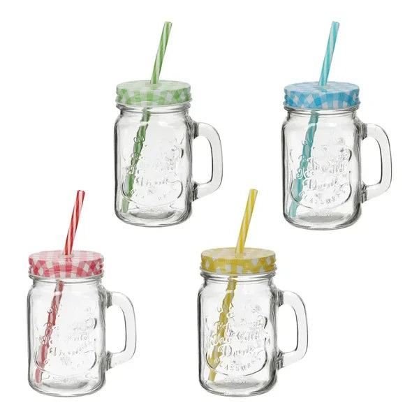 Drinkglas met handvat en rietje