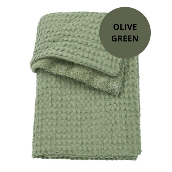 Babydeken - WAFEL/TEDDY - OLIVE GREEN