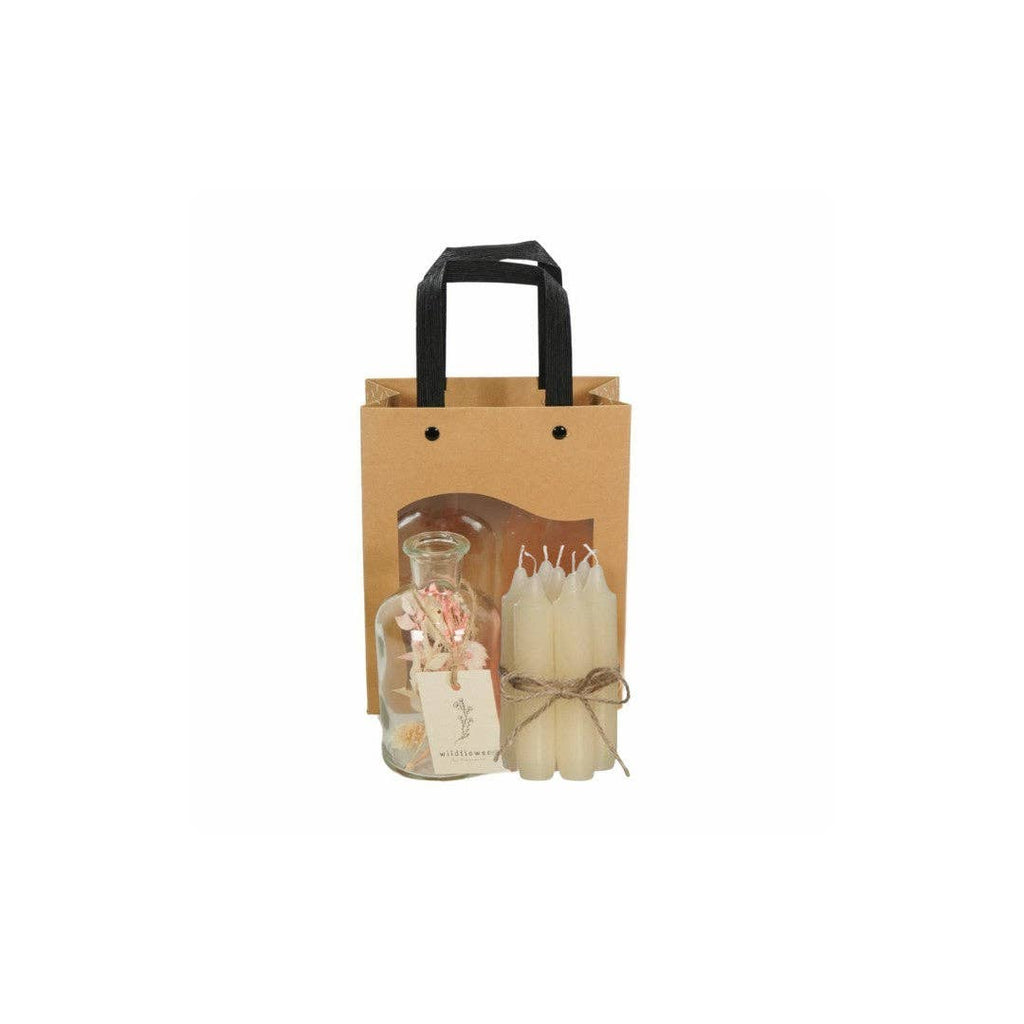 Giftbag - Vaasje met droogbloemen en kaarsen