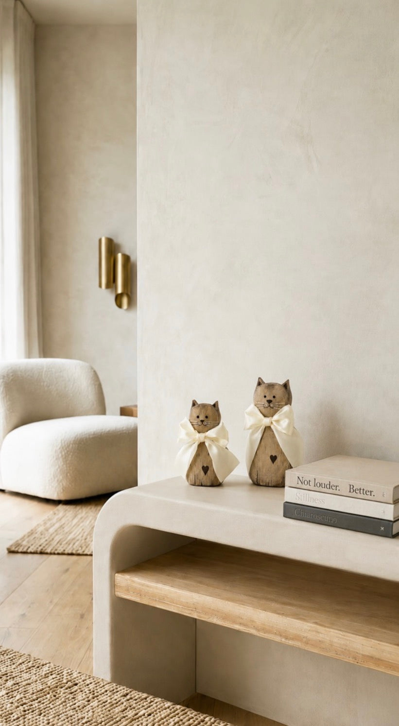 HOUTEN KAT MET STRIK GROOT