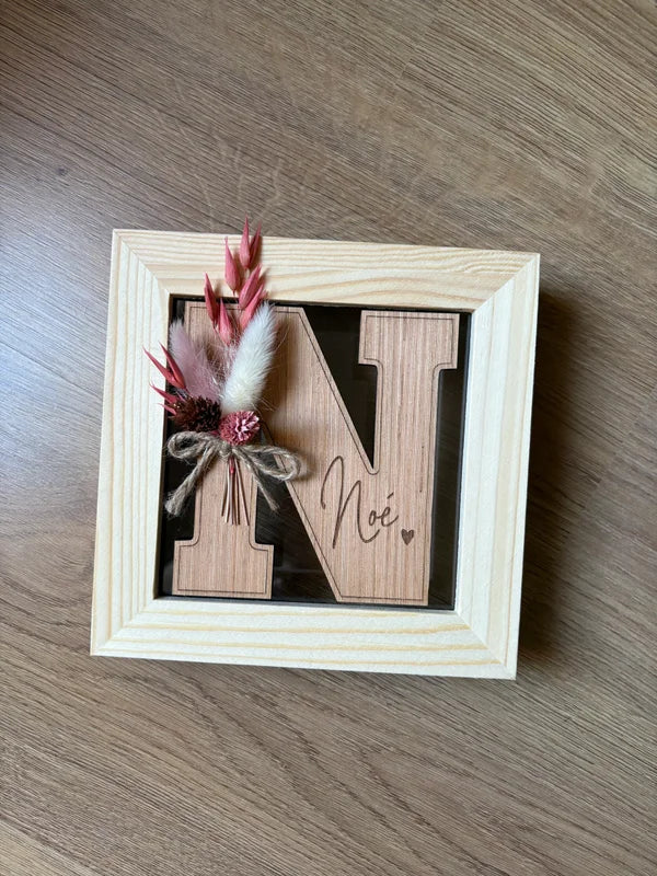 Gepersonaliseerde spaarpot - Naam + Bloem - Hout