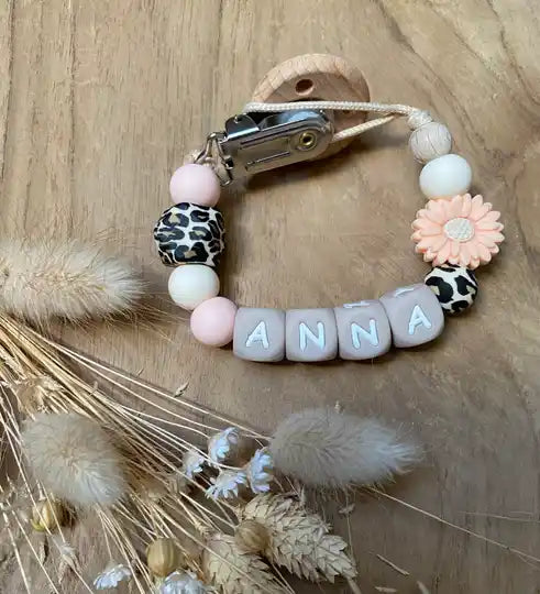 Speenkoord met naam luipaard/zalm