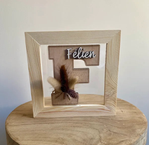 Gepersonaliseerde spaarpot - Naam + Bloem - Hout