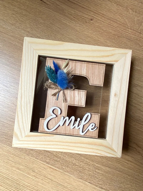 Gepersonaliseerde spaarpot - Naam + Bloem - Hout