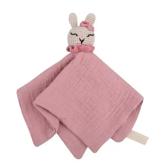 Knuffeldoekje met gehaakt hoofdje - KONIJN DONKER ROZE