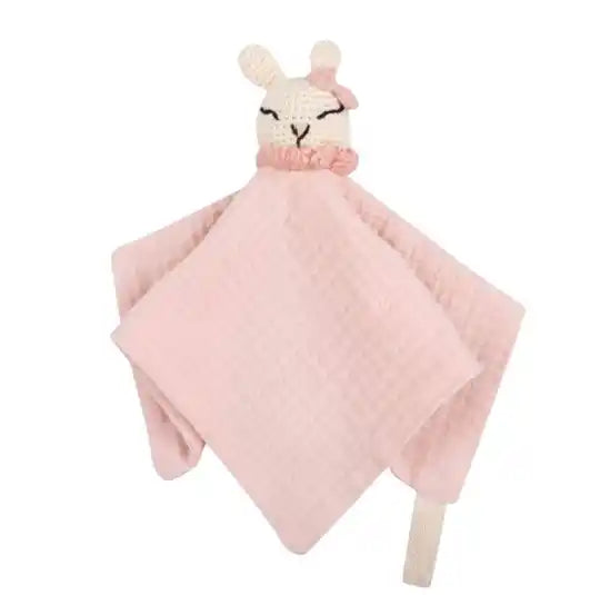 Knuffeldoekje met gehaakt hoofdje - KONIJN LICHT ROZE