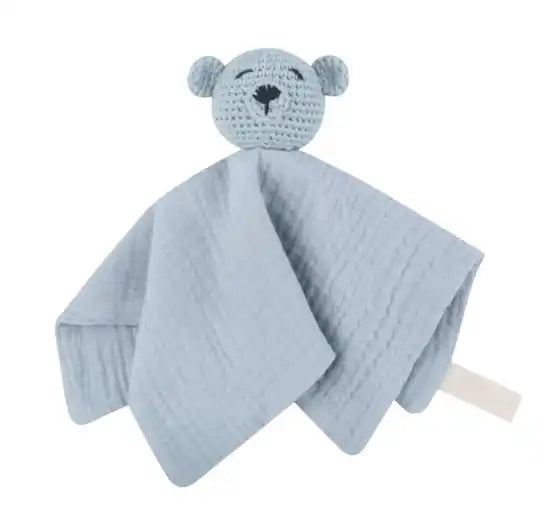 Knuffeldoekje met gehaakt hoofdje - BEER BLAUW